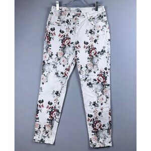 Colloseum Floral Skinny Jeans Womens Size X Large Mid Rise Button Fly White Gray